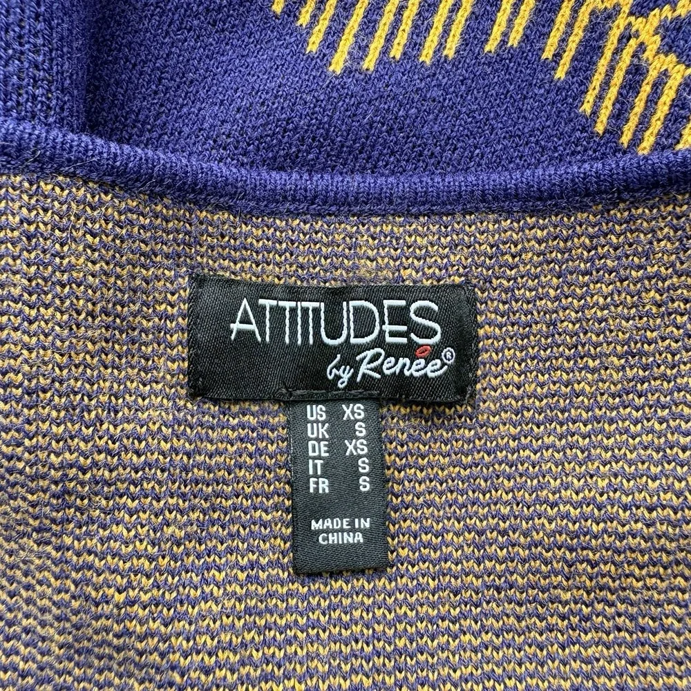 Attitudes by Renee Sweater XS Global Illusions Navy/Mustard Open‎ Front Cardigan